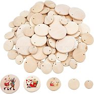 96Pcs 5 Style Natural Wood Circle Pendants, BurlyWood, 15~35x4~5mm, Hole: 1.6~2mm(WOOD-NB0001-83)