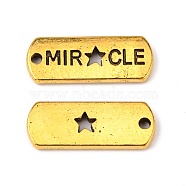 Tibetan Style Alloy Rectangle with Word Miracle Pendants, Cadmium Free & Lead Free, Antique Golden, 8x21x2mm, Hole: 2mm, about 532pcs/1000g(TIBEP-Q043-068AG-RS)