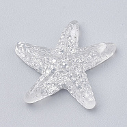 Resin Cabochons, with Glitter Powder, Starfish/Sea Stars, WhiteSmoke, 15~17x16~18x4~5.5mm(CRES-N015-08H)