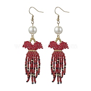 Handmade Seed Beads Dangle Earrings, with Glass Imitation Pearl, Halloween Dress, Red, 8.6~8.8x2.45cm(EJEW-MZ00138)