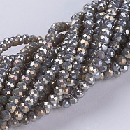 Electroplate Glass Beads Strands, Full Rainbow Plated, Faceted, Rondelle, Gray, 3~3.5x2~2.5mm, Hole: 0.8mm, about 135~140pcs/strand, 14.6 inch(37cm)(GLAA-F077-FR11)