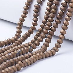 Electroplate Transparent Glass Beads Strands, Full Plated, Faceted, Matte, Rondelle, Copper Plated, 2.5x2mm, Hole: 0.4mm, about 199pcs/strand, 13.4 inch(34cm)(EGLA-A034-T1mm-U04)