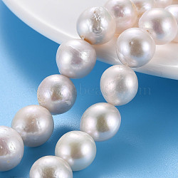 Natural Keshi Pearl Beads Strands, Cultured Freshwater Pearl, Round, Seashell Color, 12~14x9~14mm, Hole: 0.7mm, about 30~32pcs/strand, 16.14 inch(41cm)(PEAR-S020-L02)