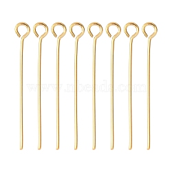 Brass Eye Pin, Long-Lasting Plated, Real Gold Plated, Nickel Free, Real 18K Gold Plated, 21 Gauge, 30mm, Hole: 2mm, Pin: 0.7mm(KK-G331-09-0.7x30-NF)