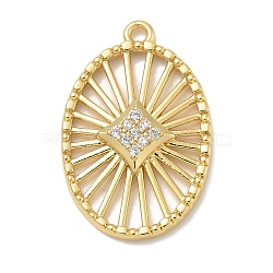 Rack Plating Brass Micro Pave Cubic Zirconia Pendants, Long-Lasting Plated, Lead Free & Cadmium Free, Oval Charms, Real 18K Gold Plated, 21.5x14x3mm, Hole: 1.5mm(KK-L224-043G)