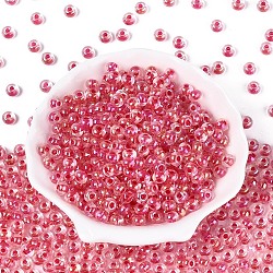 FGB Inside Colours Transparent Glass Seed Beads, Rondelle, Crimson, 6x4mm, Hole: 2mm, about 2000pcs/450g(SEED-T009-01E)