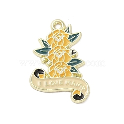 Mother's Day Theme Alloy Enamel Pendants, Golden, Word I Love Mama, Flower, 27x18x1.5mm, Hole: 1.6mm(ENAM-B061-01)