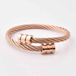 Stylish Men's Stainless Steel Open Cuff Bangles, Adjustable Hip-hop Punk Style Twist Bangles, Rose Gold(BT1546-4)