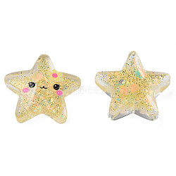 Printed Translucent Epoxy Resin Cabochons, with Paillettes, Star, Gold, 20x21x6.5mm(CRES-N034-38)