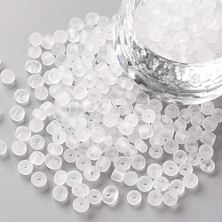 Glass Seed Beads, Frosted Colors, Round, White, 4mm, Hole: 1~1.5mm, about 4500pcs/pound(SEED-A008-4mm-M1)
