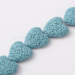 Dyed Natural Lava Rock Bead Strands, Heart, Light Blue, 20~21x20~21x7~8mm, Hole: 1mm, about 20pcs/strand, 15.55 inch(G917-8)