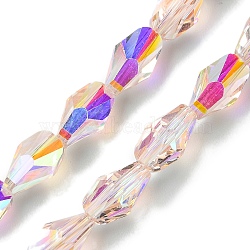 Transparent Electroplate Glass Beads Strands, AB Color Plated, Faceted, Teardrop, Pink, 9x5.5~6x5.5~6mm, Hole: 1.2mm, about 70pcs/strand, 25.35''(64.4cm)(GLAA-K064-03B-AB02)