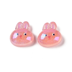 Glitter Plated Animal Resin Cabochons, Rabbit, Pink, 19x19x9mm(RESI-H163-10C)