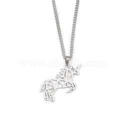 201 Stainless Steel Pendant Necklaces for Man, Unicorn, 23.70 inch(60.2cm), Unicorn: 33x39x1.3mm(NJEW-Q336-02D-P)