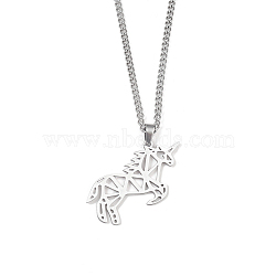 Non-Tarnish 201 Stainless Steel Pendant Necklaces for Man, Unicorn, 23.70 inch(60.2cm), Unicorn: 33x39x1.3mm(NJEW-Q336-02D-P)