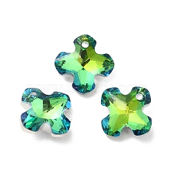 Electroplated Glass Pendants, Back Plated, Faceted, Clover Charms, Yellow Green, 14x14x6mm, Hole: 1.2mm(EGLA-M029-01-01)