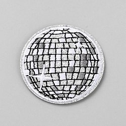 Computerized Embroidery Cloth Iron on/Sew on Patches, Appliques, Costume Accessories, Disco Planet, Silver, 53.5x1.5mm(DIY-WH0666-008A)