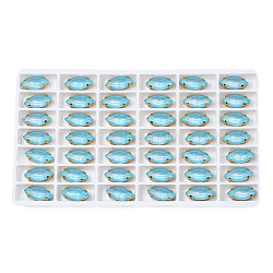 42Pcs Sew on Rhinestone, Glass Rhinestone, Faceted, with Golden Plated Brass Findings, Horse Eye, Sky Blue, 15x7x5mm, Hole: 1mm(GLAA-N048-003-05)