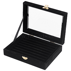 Cuboid Jewelry Displays, Covered with Velvet, with Glass Window and Hangers, Rectangle, Black, 20x16x4.9cm(ODIS-WH0020-59)