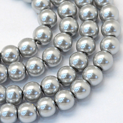 Baking Painted Pearlized Glass Pearl Round Bead Strands, Dark Gray, 8~9mm, Hole: 1mm, about 105pcs/strand, 31.4 inch(HY-Q330-8mm-34)
