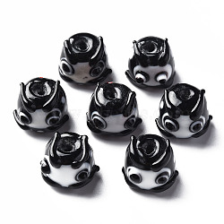 Handmade Lampwork Beads, Round with Cartoon Face, Black, 12~13x14~16x14mm, Hole: 2mm(LAMP-T011-02G)