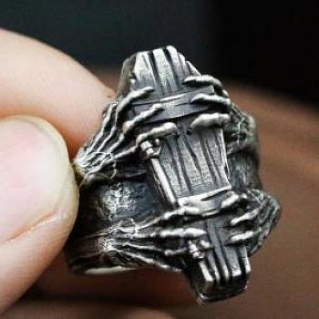 316 Stainless Steel Skeleton Hand Finger Ring, Gothic Style Ring for Men Women, Antique Silver, US Size 14(23mm)