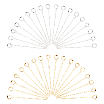 304 Stainless Steel Eye Pin, Mixed Color, 30mm, Hole: 2mm, Pin: 0.7mm, 160pcs/box