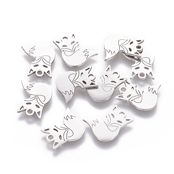 201 Stainless Steel Charms, Fox, Stainless Steel Color, 14x12x1mm, Hole: 1.5mm