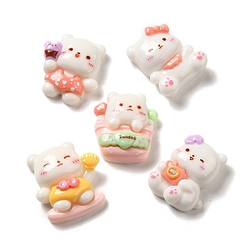 Opaque Resin Decoden Cabochons, Cute Bear Mixe Shapes, White, 23~24.5x18~22x8~9.5mm