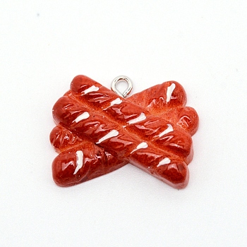 Resin Pendants, with Platinum Plated Iron Loops, Imitation Food, Bread, Red, 21x26x6mm, Hole: 2mm
