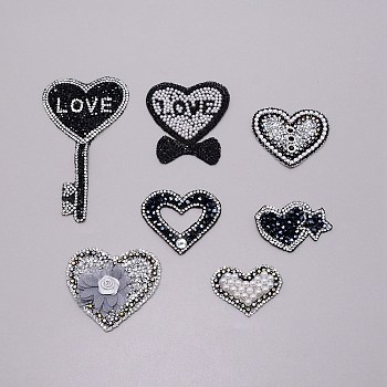 Heart Glitter Hotfix Rhinestone, Iron on Patches, Dress Shoes Garment Decoration, Valentine's Day Theme, Mixed Color, 135x72x2mm, 7pcs/set