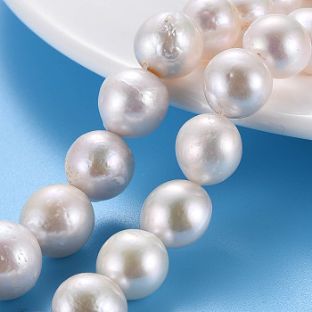 Natural Keshi Pearl Beads Strands, Cultured Freshwater Pearl, Round, Seashell Color, 12~14x9~14mm, Hole: 0.7mm, about 30~32pcs/strand, 16.14 inch(41cm)