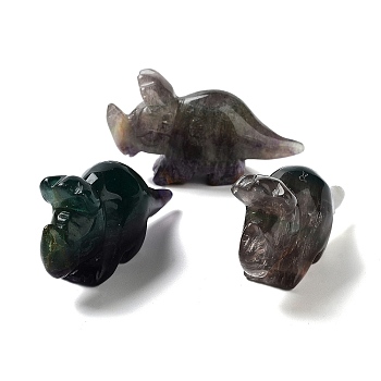 Natural Fluorite Carved Healing Rhinoceros Figurines, Reiki Energy Stone Display Decorations, 70.5x21.5x38mm