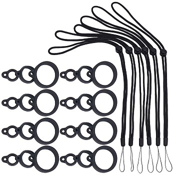 36Pcs 3 Style Silicone Rings with 6Pcs Polyester Necklace Lanyard Anti-Loss Pendant Holder, for Pen, Phone, Badge Holder, Black, 470~530mm