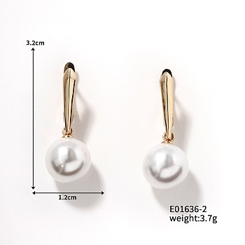 Chic Pearl Hoop Earrings for Women, Elegant and Delicate European Style, Round, Golden, 32x12mm