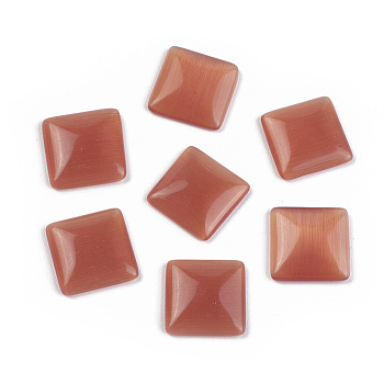 Cat Eye Cabochons, Red, Square, about 12mm wide, 12mm long, 2.5mm thick