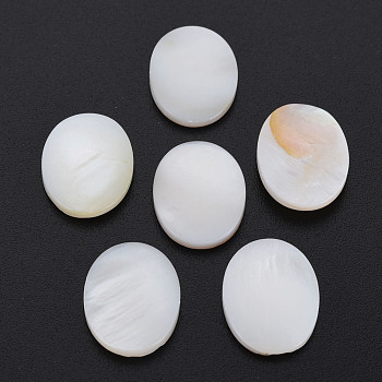 Natural Freshwater Shell Cabochons, Oval, White, 17.5x13x3mm