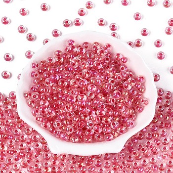 FGB Inside Colours Transparent Glass Seed Beads, Rondelle, Crimson, 6x4mm, Hole: 2mm, about 2000pcs/450g