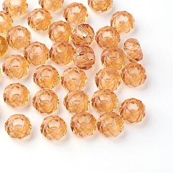 Glass European Beads, Large Hole Beads, No Metal Core, Rondelle, Gold, 14x8mm, Hole: 5mm