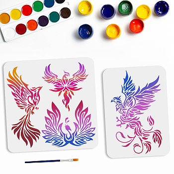 US 2Pcs 2 Styles PET Hollow Out Drawing Painting Stencils, with 1Pc Art Paint Brushes, for DIY Scrapbook, Photo Album, Bird, 297~300x210~300mm, 1pc/style