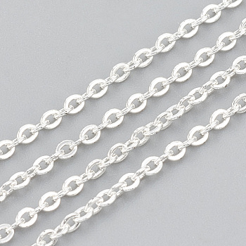 3.28 Feet 304 Stainless Steel Cable Chains, Soldered, Flat Oval, Silver, 3x2x0.5mm