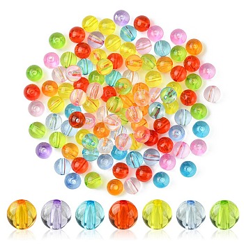 Transparent Acrylic Beads, Round, Mixed Color, 10x9mm, Hole: 2mm, about 100pcs/52g