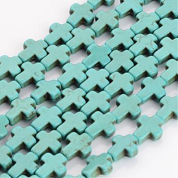 Synthetic Turquoise Beads Strands, Dyed, Cross, Turquoise, 10x8x3mm, Hole: 1mm, about 38pcs/strand, 15 inch