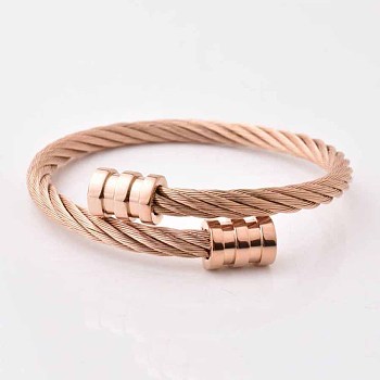 Stylish Men's Stainless Steel Open Cuff Bangles, Adjustable Hip-hop Punk Style Twist Bangles, Rose Gold