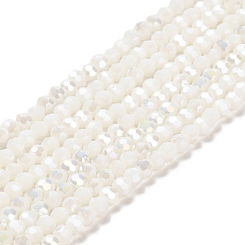 Opaque Glass Beads Stands, AB Color, Faceted(32 Facets), Round, White, 3.5x3mm, Hole: 1mm, about 163~166pcs/strand, 50~51cm