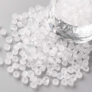 Glass Seed Beads, Frosted Colors, Round, White, 4mm, Hole: 1~1.5mm, about 4500pcs/pound
