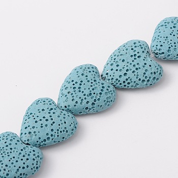 Dyed Natural Lava Rock Bead Strands, Heart, Light Blue, 20~21x20~21x7~8mm, Hole: 1mm, about 20pcs/strand, 15.55 inch