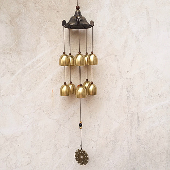 Alloy Wind Chimes Hanging Ornaments, with Bell, Building, 560x78mm