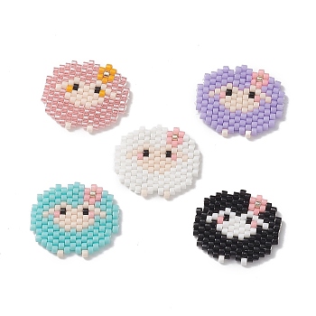 Handmade Japanese Seed Beads, Loom Pattern, Sheep, Mixed Color, 18x20x2mm