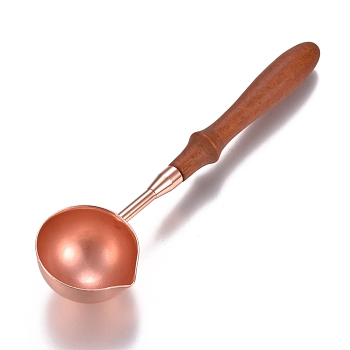 Brass Wax Sticks Melting Spoon, with Wood Handle, Rose Gold, 111x30x15.3mm
